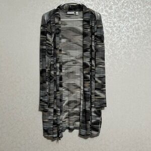 Susan Graver Grey Black Duster‎ Cardigan Abstract Print Lightweight Cover Up XLP